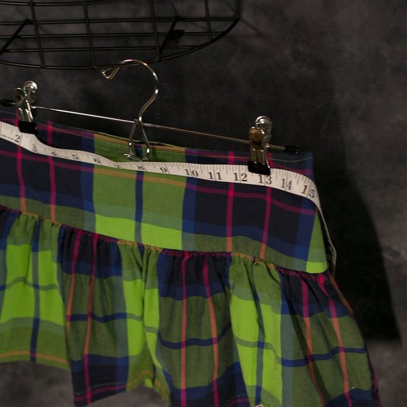 HOLLISTER MINI SKIRT SZ 1 Green Blue Red Dropped Waist, 100% cotton - Picture 7 of 9